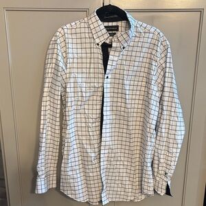 Paul Frederick Non-Iron Cotton Windowpane Dress Shirt With Contrast Trim 17x36